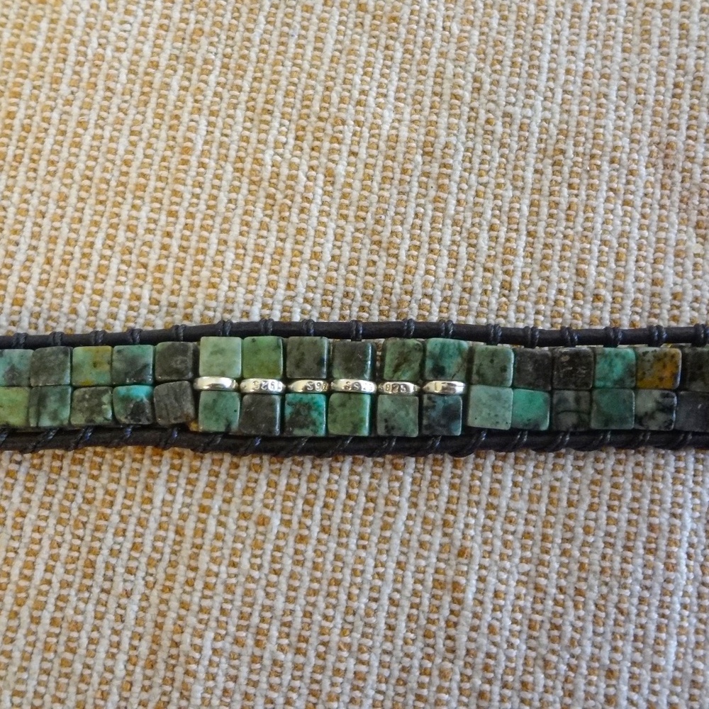 Square African Turquoise Leather Wrap Bracelet